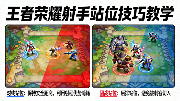 王者荣耀射手英雄对线与团战站位技巧教学画面